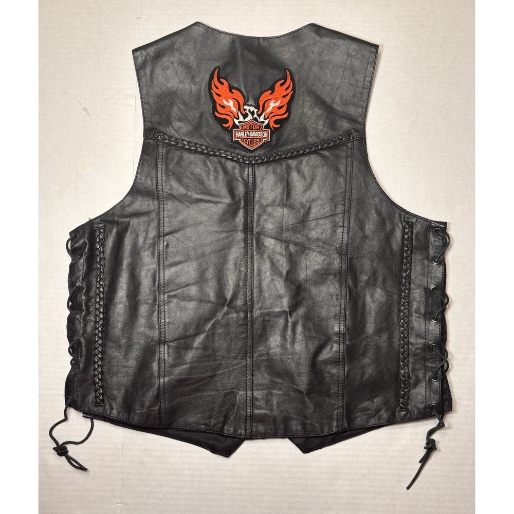 Vintage Leather Biker Vest XL Barney's Leather Harley Davidson Style Lace Up